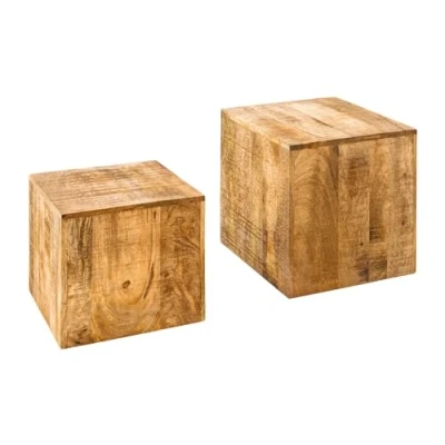 Abbildung von riess ambiente Beistelltisch CURACAO 40cm natur (Set, 2 St), Wohnzimmer · Mango Massivholz Würfel handmade lackiert Design