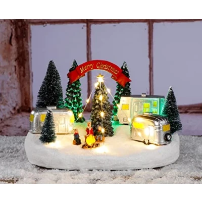 Abbildung von LED Weihnachtsstadt Szene Merry Christmas 26 cm Weihnachtsdeko mit warm weißen beleuchtet Batterie betrieben Weihnachtsdorf Tischdeko Fensterdeko