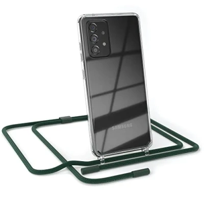 Abbildung von EAZY CASE kombinierbare Handyketten kompatibel mit Samsung Galaxy A52 / A52S, Transparente Silikon Hülle Umhängeband, abnehmbar durch abschraubbare Endstücke, Gurt zum wechseln, Pinien Grün