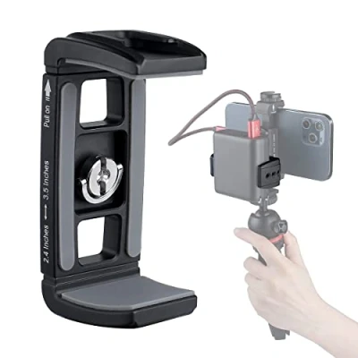 Abbildung von Arnarkok Powerbank Klemmhalterung, Metall Handy Stativhalterung, Kamerakäfig, mit 1/4inch Schraubenloch, Kaltschuhhalterung, Handyhalterung, Clip [Dicke Hülle und große Handys]
