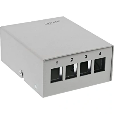 Abbildung von InLine® Patchfeld Dose Aufputz für 4X Keystone RJ45, Metall, lichtgrau RAL7035