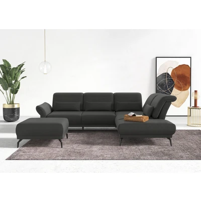 Abbildung von CAVADORE Ecksofa Cooper / Luftige Eckcouch mit Ottomane links, Armteilverstellung, Kopfteilverstellung und Sitztiefenverstellung 294 x 88 242 Cord, Dunkelgrau