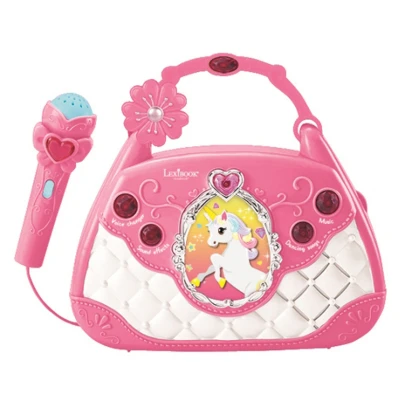 Abbildung von Lexibook K102UNI Einhorn Karaoke Tasche, Voice Changer Funktion, Demo Songs, Lichteffekte, Mikrofon mitgeliefert, Audiokabel Stecker, Blau, Pink