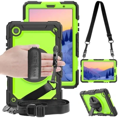 Abbildung von TECHGEAR Utility Hülle Kompatibel mit Samsung Galaxy Tab A7 Lite 8.7 (SM T220/SM T225) Robust Stoßfest Outdoor Schutzhülle 360 Grad Schwenkständer, Hand Schultergurt, Eingebaut Bildschirm Grün