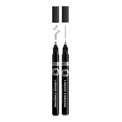 Abbildung von Molotow Liquid Chrome Marker Calligraphy Set (Rundspitze 1,0 mm und Kalligrafiespitze 3,0 mm, Metallic Stift mit Spezialtinte echtem Spiegeleffekt) chrom
