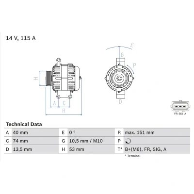 Abbildung von BOSCH 0 986 049 460 Lichtmaschine 14V 115A FORD: MONDEO 3 Kombi, Focus 2 Schrägheck, Limousine, JAGUAR: X Type Kombi
