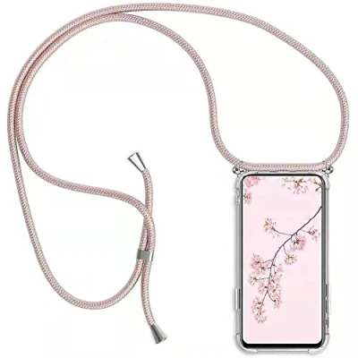 Abbildung von HongMan Handykette Handyhülle für Samsung Galaxy A50 / A30s A50s mit Band Transparent Handy Kette Hülle Kordel zum Umhängen Handyanhänger Halsband Lanyard Case Roségold
