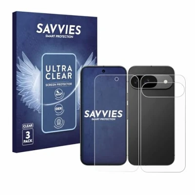 Abbildung von Savvies 6 Stück Schutzfolie für Google Pixel 9 (Display+Rückseite) Displayschutz Folie Ultra Transparent