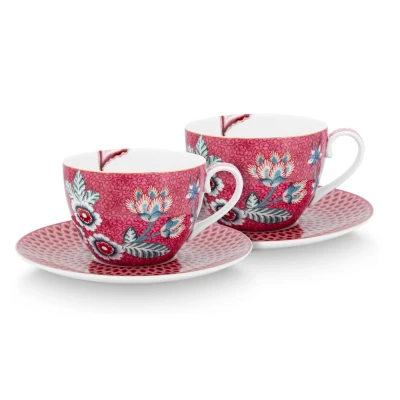 Abbildung von PIP STUDIO Flower Festival Tasse m.Unte. dark pink 280ml Set2