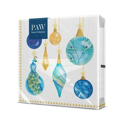 Abbildung von PAW Servietten 3 lagig (33 x 33 cm) I 20 Stück Perfekt für Weihnachten, Winter, Feiertage Heiligabend Winterzeit Tischdekoration Winter Papierservietten Pfauensammlung Peacock Collection