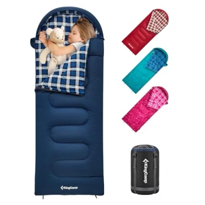 Abbildung von KingCamp Kinderschlafsack Schlafsack Winter Warmer Deckenschlafsack 3 4 Jahreszeiten für Kinder beim Camping Trekking 170 x 70 cm Komfort: 7C 1.4 KG,(Navy, Rechts)