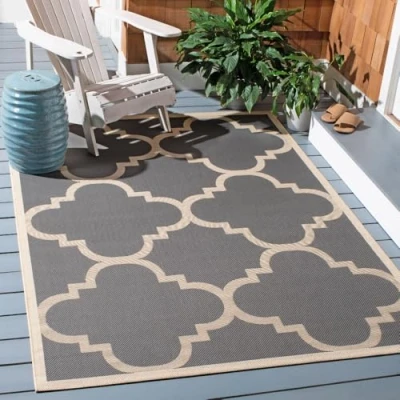 Abbildung von SAFAVIEH Spalier Teppich für Drinnen &amp; Draussen Courtyard Collection, Kurzer Flor, Grau und Beige, 122 X 170 cm
