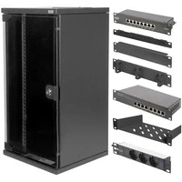 Abbildung von DIGITUS 10 Zoll Set Netzwerk Schrank 12 HE SOHO Serie Schwarz Fachboden Steckdosenleiste 8 Port Patch Panel Gigabit Switch