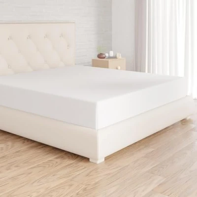 Abbildung von Amazon Basics Spannbetttuch, Jersey, Super King, weiß, 180 x 200 cm