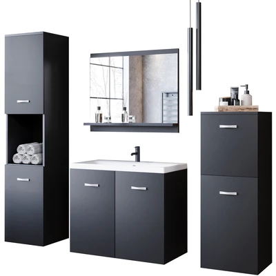Abbildung von welltime Badmöbel Set &quot;PARLA&quot;, (Komplett Set, 5 St.), Waschtisch inkl. Waschbecken, Spiegel, Hochschrank und Hängeschrank