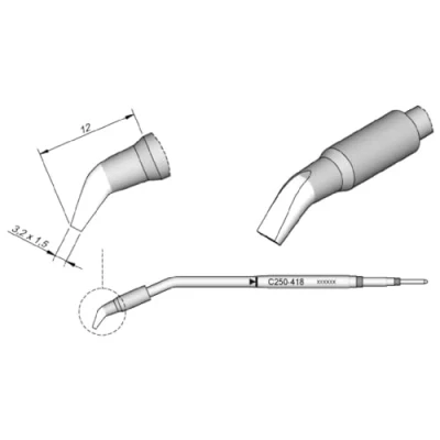 Abbildung von JBC Lötspitze Serie C250, Meißelform, C250418/3,2 x 1,5 mm, gebogen C250418 (2500 AL 2500 AL250 Loetkartusche Loetpatrone Loetspitze Lötkartusche Lötpatrone)