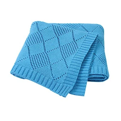 Abbildung von Strickdecke Babydecke Kuscheldecke, Surwin Mädchen und Jungen Babys Gestrickt Kinderdecke Freien Krabbeldecke Perfekt für Kinderwagen Babybett (80x100cm,Blau)