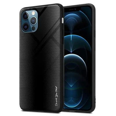 Abbildung von Cadorabo Hülle kompatibel mit Apple iPhone 12/12 PRO Schutzhülle TPU Silikon Case Glas Slim Kratzfest Weiche Gummi Rundumschutz für in Schwarz
