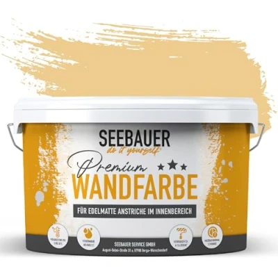 Abbildung von SEEBAUER diy Wandfarbe Beige 10L für Innen (No. 402 Banana Split) Edelmatte cremebeige Innenfarbe Beigetöne sehr hohe Deckkraft Matt, Abwaschbar und Tropffrei