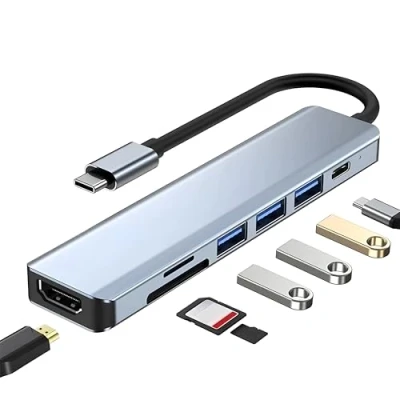 Abbildung von Retoo USB C Hub 7in1 Port PD100W, 3 A Datenports, Power Delivery, 4K HDMI, SD Kartenleser, Plug&amp;Play, Dock Adapter, Docking Station, Multiportadapter, Mehrfachstecker Splitter