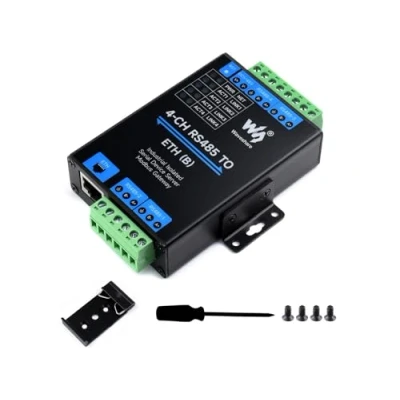 Abbildung von Waveshare 4 CH RS485 to RJ45 Ethernet Converter Module, Industrial Rail Mount Serial Server, Modbus/MQTT/JSON Support,300 115200 BPS Baudrate,10 / 100M Auto Negotiation Connector