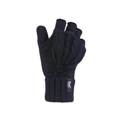 Abbildung von HEAT HOLDERS Wärme Halter Frauen 1 Paar 2.3 Tog Heatweaver Yarn Fingerlose Handschuhe mit Converter Mitt One Size Schwarz