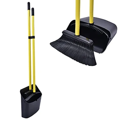 Abbildung von Jekayla Besen und Kehrschaufel Set, Kehrmaschine Combo mit 137cm Langem Ausziehbarem Griff für die Haushaltsreinigung, Schwarz