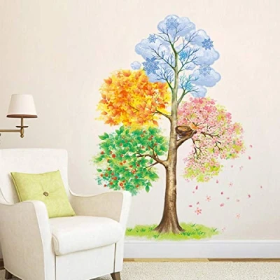 Abbildung von ufengke Wandtattoo Vier Jahreszeiten Baum wandaufkleber Wandsticker Abnehmbare Vinyl für Schlafzimmer Wohnzimmer