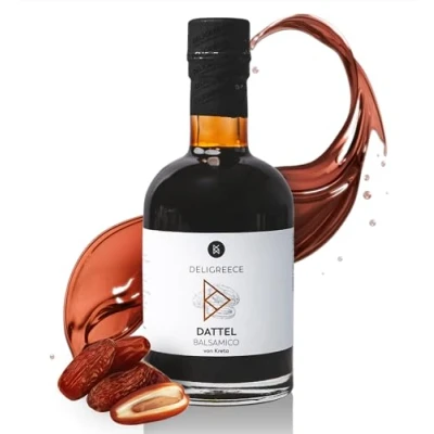 Abbildung von Deligreece Dattel Balsamico Essig Traditionell hergestellter von Kreta Kräftig, würzig &amp; süß zugleich mit frischen Datteln Handgemachter Weißweinessig aus Griechenland (250ml)