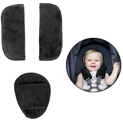 Abbildung von Baby Auto Sicherheitsgurt Schulterpolster Set 3 Pads, Universal Gurtpolster Schrittpolster für Autositze Kinderwagen Hochstuhl Weich und Bequem Schutzkissen Gürtelkissen Kleinkinder Kinder