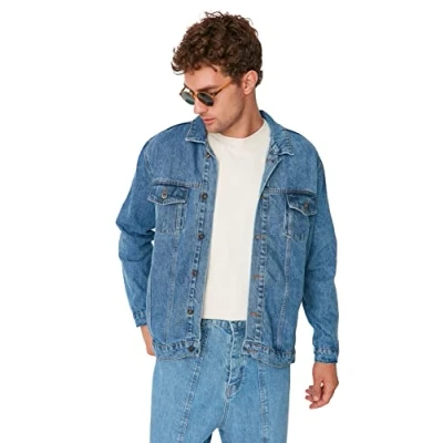 Abbildung von Trendyol Herren Men&#039;s Regular Basic Plain Denim Jacket Coat, Blau, S EU