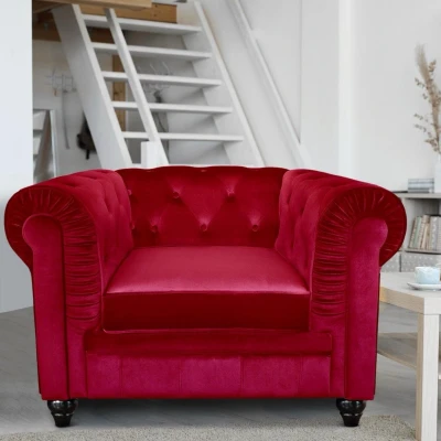 Abbildung von Grand fauteuil Chesterfield Sessel mit Samtbezug Rot Menzzo
