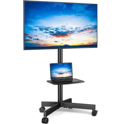 Abbildung von RFIVER TV Ständer Rollbar Wagen auf Rollen für 27 60 Zoll Fernseher Fernsehständer Standfuss Höhenverstellbar Neigbar Max. 40 KG VESA 400x400 mm