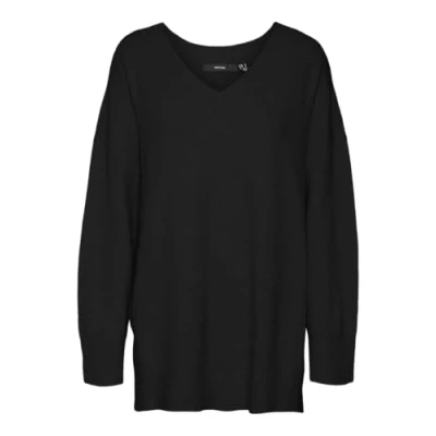 Abbildung von Vero Moda Curve Vmcdoffy LONG V NECK Pullover Strickpullover, Damen, Größe: 46/48, Black/melange