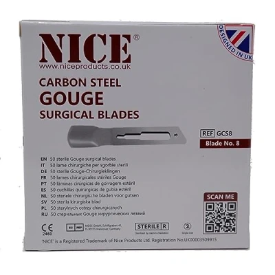 Abbildung von 50 x NICE Nr. 8 Gouge Sterile Karbonstahl Klingen GCS8 für Maniküre und Pediküre