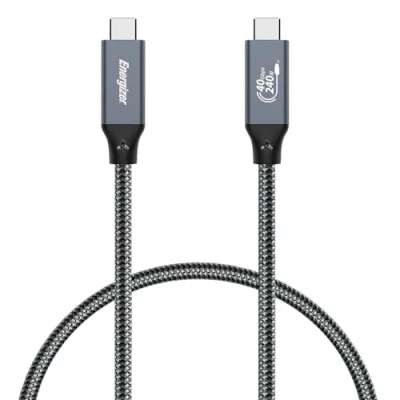 Abbildung von Energizer USB C auf PD Kabel, Schnellladung, 240 W Nylon, geflochten, kompatibel mit dem neuen iPhone 15, Serie Samsung S23 (80 cm) Schwarz/Grau