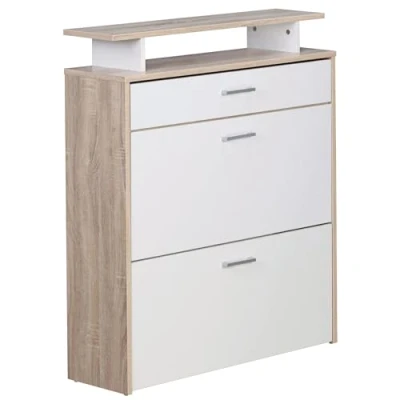 Abbildung von FINEBUY Schuhkipper FB42994 (80x95x24 cm, Schuhschrank Sonoma Eiche / Weiß), Schuhregal mit Ablage, Flurschrank Schublade