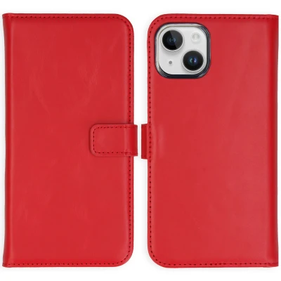 Abbildung von Apple iPhone 15 Hülle Echtleder Selencia Klapphülle Handyhülle Rot