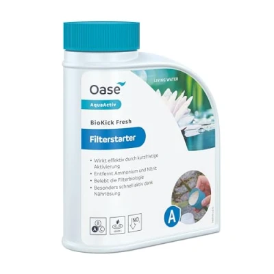 Abbildung von OASE 43145 AquaActiv BioKick Fresh 500 ml für 10.000 l Filterbakterien/ Starterbakterien Teich, Fischteich, Gartenteich, Schwimmteich, Silber