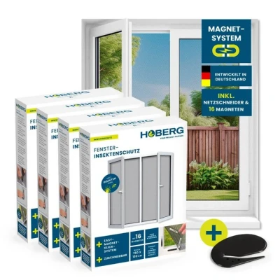 Abbildung von Hoberg Insektenschutz Fensterrahmen Fenster Fliegengitter mit innovativer Magnetbefestigung, (4 St), Fliegennetz bis 150x130cm individuell zuschneidbar