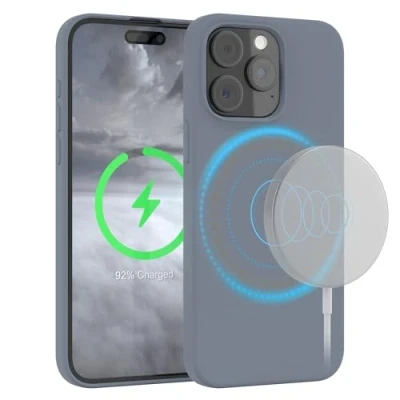Abbildung von EAZY Case Silikonhülle für iPhone 15 Pro Max Hülle mit MagSafe Silikon Blau weich stoßfeste Handyhülle Schutzhülle Kameraschutz Dünn Schutz Cover TPU Bumper in Grau