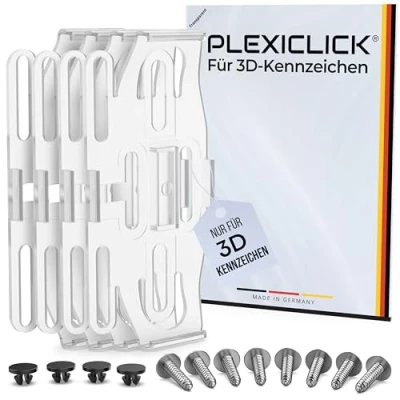 Abbildung von PLEXICLICK® 3D Kennzeichenhalter Kennzeichen Rahmenlos unsichtbar Halterung Auto Universal Für Deutsche Kfz (Durchsichtig, Nur (kein Österreich))