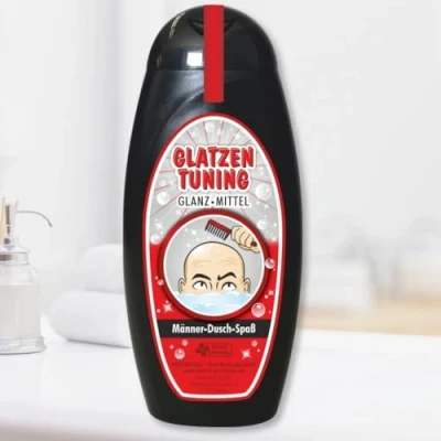 Abbildung von Andrea Geschenkewelt Pflege Geschenkset Glatzen Tuning Shampoo Duschgel Glatzentuning Glanz Mittel Scherzartikel, 1 tlg., Geschenk für Männer mit Humor Scherzartikel zum Geburtstag