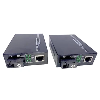 Abbildung von Elfcam® 2 Stück Gigabit Ethernet LWL Medienkonverter Glasfaser 10/100/1000 Mbps inklusive Mini GBIC (SFP) zum Anschluß von Singlemode Kabeln mit SC Steckern 20KM, (1 RJ45 Port * 1 Port)
