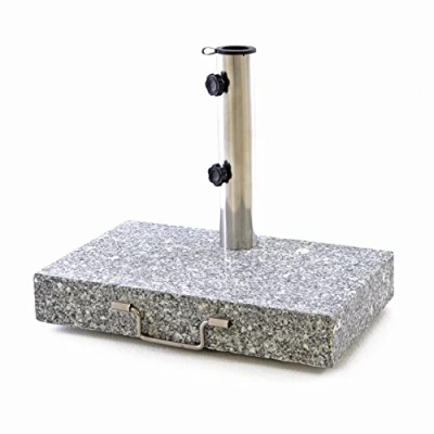 Abbildung von Nexos Sonnenschirmständer Granit Edelstahl 25kg halb eckig mit Griff und Räder 45,5 x 28 39 cm grau