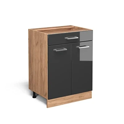 Abbildung von Vicco Unterschrank R Line, Anthrazit Hochglanz/Eiche 60cm, Schublade, ohne Arbeitsplatte