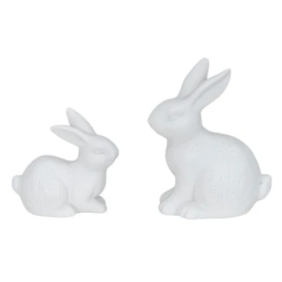 Abbildung von levandeo 2er Set LED Hasen Porzellan Weiß Blumenwiese Tischdeko Dekoleuchte Osterhase Deko Ostern Frühling
