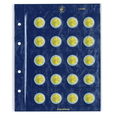 Abbildung von Leuchtturm, Vista, Blätter (4 Ringe) 2 Euro Münzen (20 Stk.) Transparent Abm: 202x252 mm. pro Stk.
