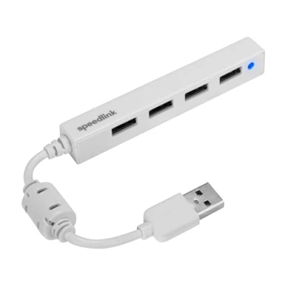 Abbildung von Speedlink SNAPPY Slim USB Hub Passiver 4 Port 2.0 bis zu 480 Mbit/s, x A, mit Ferrit Mantelwellenfilter, kurzes Kabel 8cm, weiß