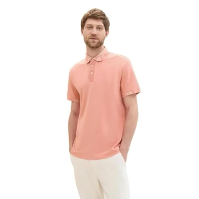 Abbildung von TOM TAILOR Herren Basic Poloshirt mit gemustertem Kragen, Hazy Coral Rose, L